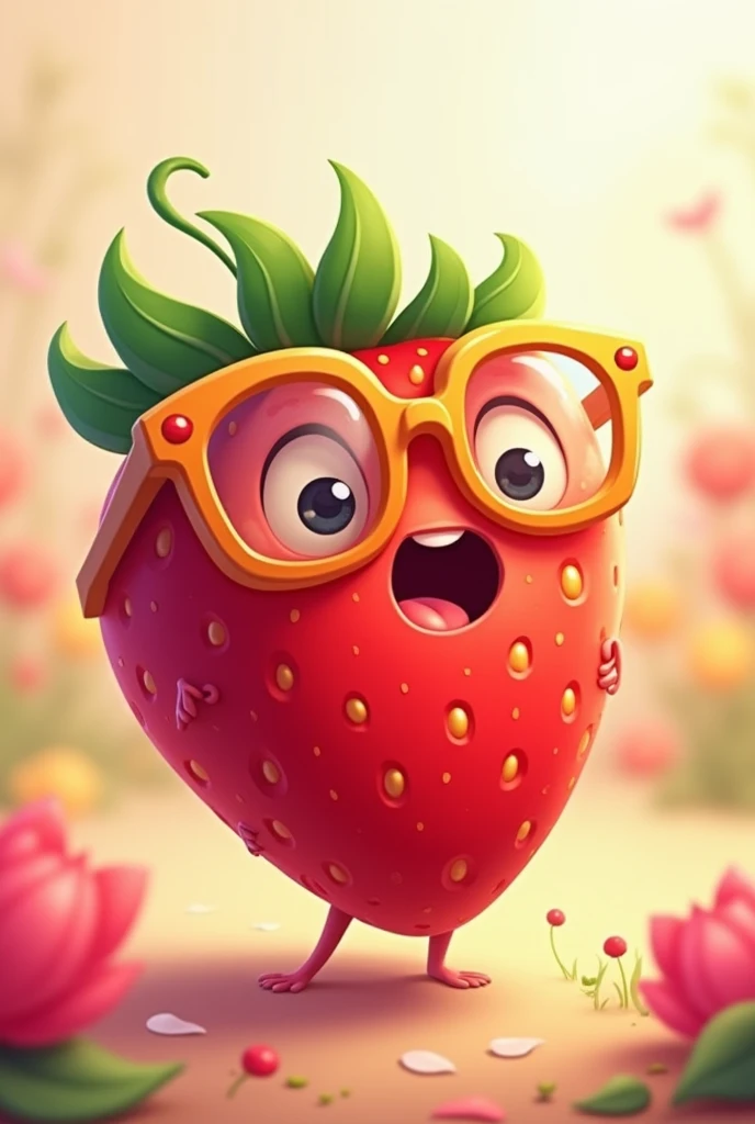 a cute cartoon strawberry with funny glasses