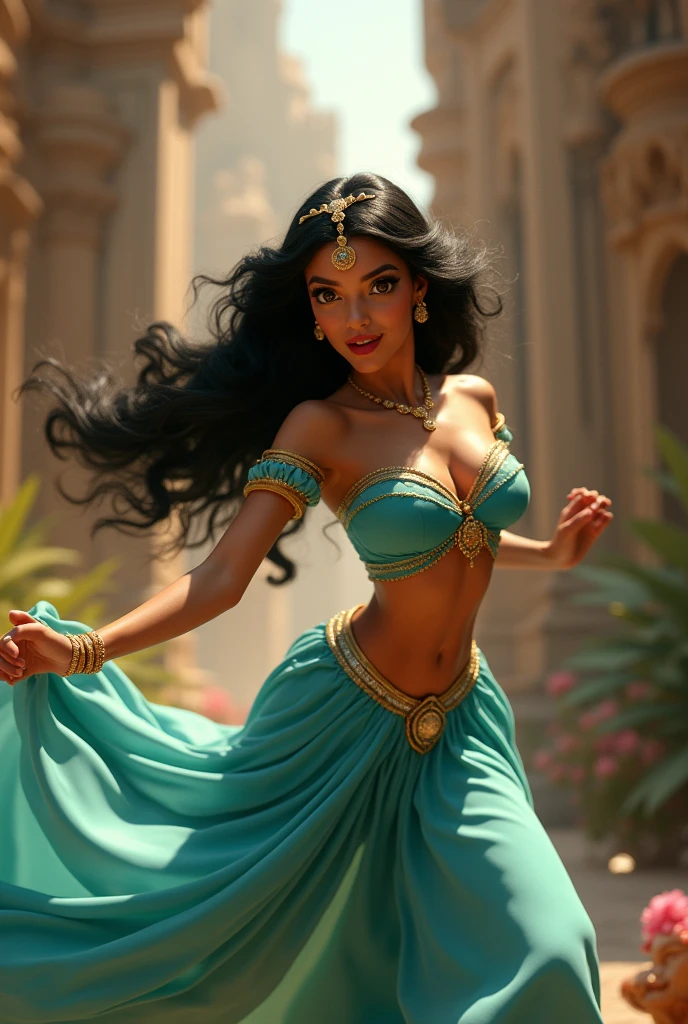 Stunning Princess Jasmine, photo in 8k, in action, cinematic.