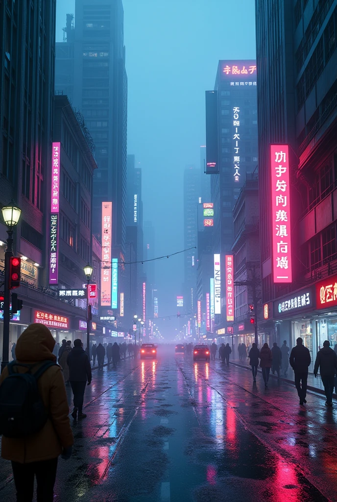 Aerial view of a city street at night with neon signs., cinematic city street lighting, cyberpunk streets at night, Neon Rainy Cyberpunk setting, cyberpunk street at night, cyberpunk night street, cyberpunk city street, neon street, Blade Runner vibes, cyberpunk street, hazy neon lights, Neon city in the background, neon fog night, New York streets, cinematic neon matte paint