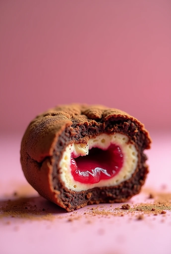 Cocoa alfajor with mash and raspberry