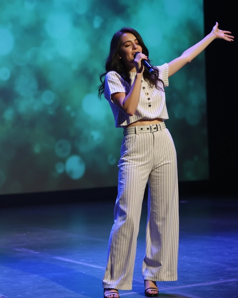 brunette woman singing