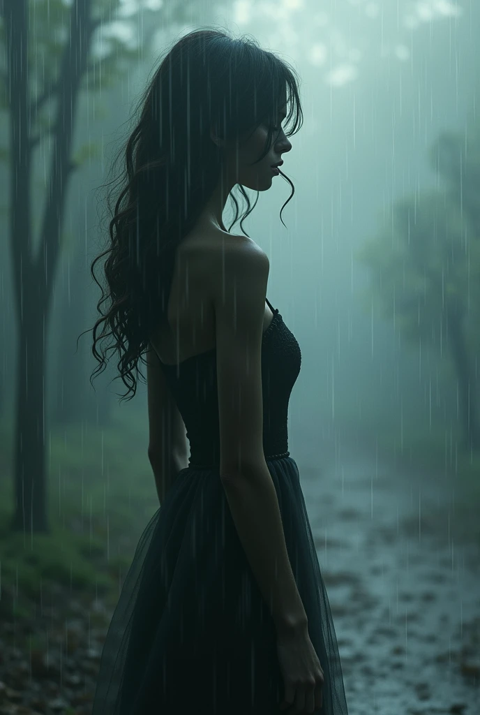 the shadow of a beautiful woman in the rain