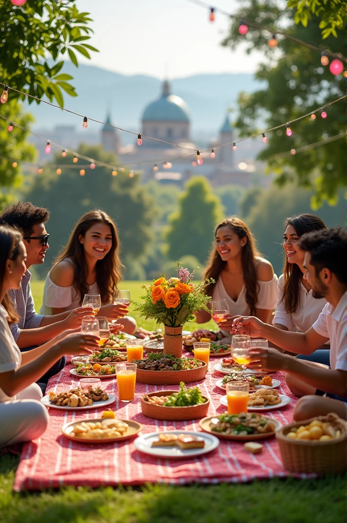 Create an advertising image for me to promote the picnic service for birthdays and events . With the name of "picnic bogota"