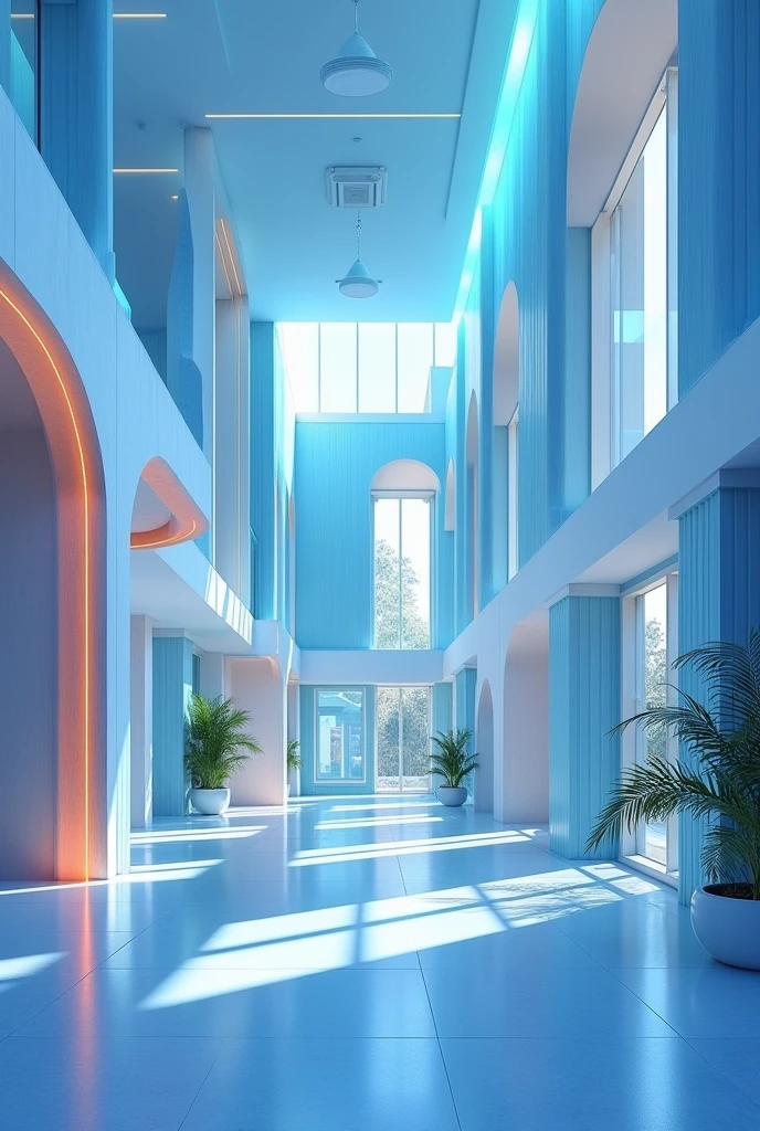 Create a sports center, feminine with blue and light blue colors and that has designs 
