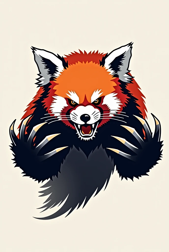 angry red panda showing off paw claws single line logo


