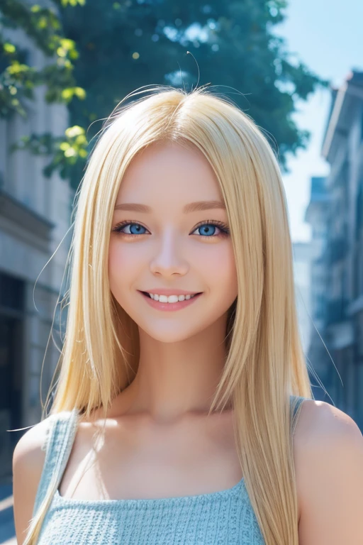 Blonde、Blue Eyes、smile、Background digital art、