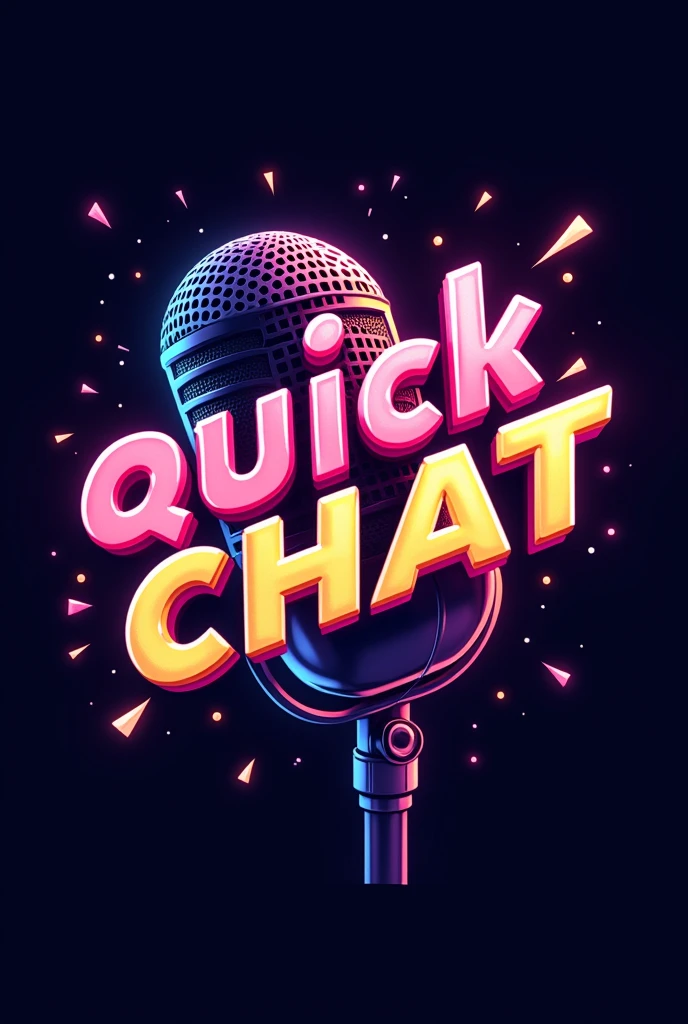 Create an image with a black background, with the word highlighted "Quick Chat" very excited, with a podcast microphone, I want an image the size of a profile picture, e very excited.
