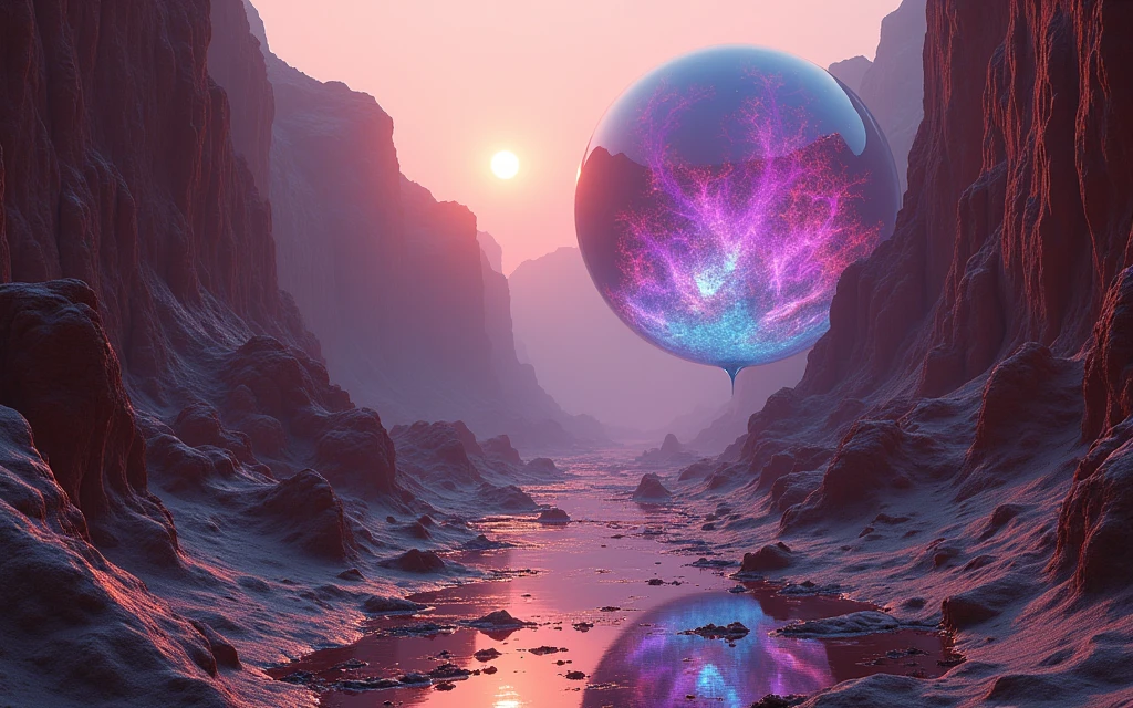 the viewer is in a rift, there is a dome top growing up above the rift, there are veiny dark bubbles growing in a rift between two martian land masses (Its membrane is a spherical leaf), the bubble is a plant exterior and anchored itself to rift valley walls, and climbing higher, foamy bubbles, soap like plant bubbles, air bubbles, bubbles rising, huge bubbles, liquid sculpture, magic bubble barrier, bubbles rising, huge bubbles, bubbly closed cell foam and froth at the outside base of the bubble, the main structure can be seen from satellite pictures, viewer and astronauts are inside a terraformed alien super bubble. the biological membrane of the bubble surface is reminiscent of botanotech from series raised by wolves, cybernetic plant membrane,,, (there are smaller hemispheres at the base of a lager one), there is a veiny dark membrane growing in a rift between two martian land masses, the membrane is air tight and anchored itself to rift walls, and climbing higher, ethereal rainbow membrane, iridescent soapy membrane, ethereal membrane, membrane, foamy membrane, soap membrane, membrane air bubbles, water bubble, magic membrane barrier, bubbles rising, huge membrane, liquid sculpture, magic membrane barrier, membrane rising, huge membrane, membrane closed cell foam and froth at the base of the bubble, the main structure can be seen from satellite pictures, viewer and astronauts are inside a terraformed alien membrane, purple and blue glass are lined up on a rift valley and rift shelves, light caustics, purple bioluminescence, glowing liquid, glowing, glowing purple, caustics reflections, purple and blue neon RED, glowing threads of drop, ethereal bubbles,