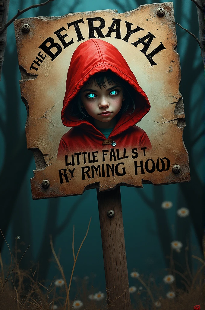 A scary sign with the legend "The betrayal of Little Red Riding Hood"
