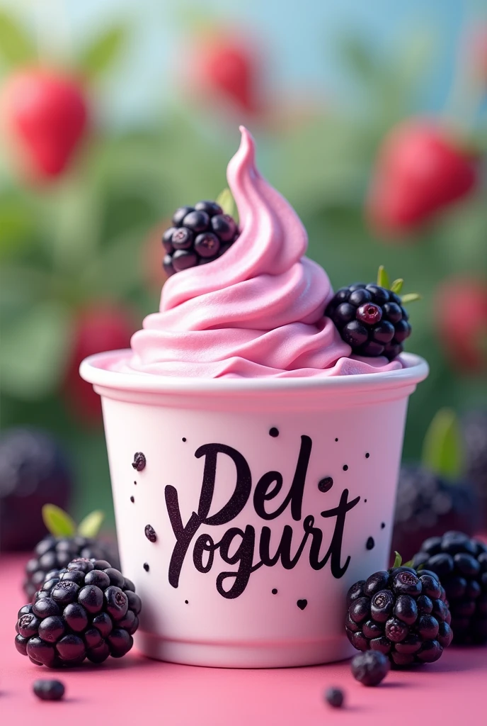 yogurt, of blackberries, that says Deliyogurt