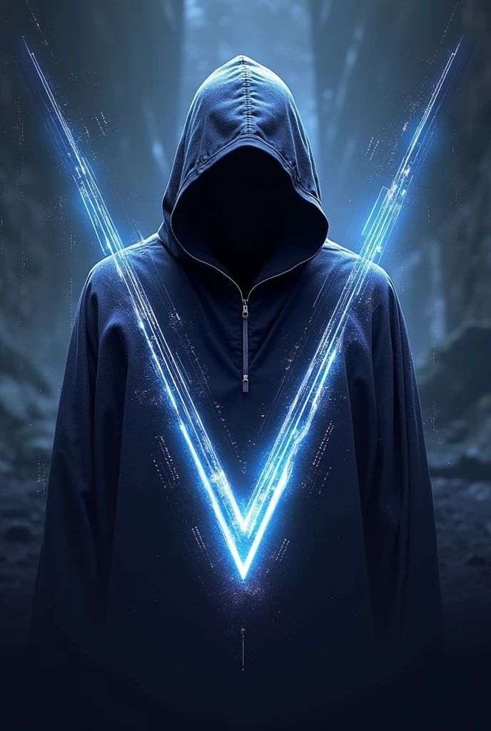 A gamer profile icon to put on discord and steam with the name vertice which is me with the letter V very evident, very futuristic with a diabolical and mysterious being in the background.