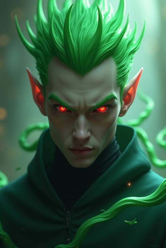 Man with green hair and red eyes 