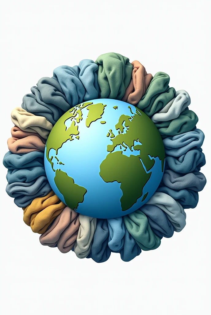 Please generate a logo-type image that deals with recycling and caring for planet Earth., where you can see a planet Earth and there are clothes around it
