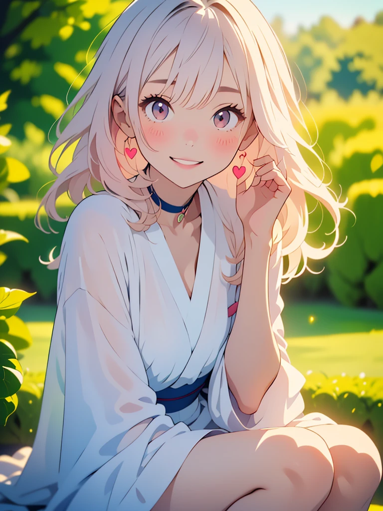 (Exquisite, beautiful, Very detailed, masterpiece, high quality,High resolution),(Well-formed face,Soft and thin lines: 1.2, Beautiful and delicate illustrations with a mature and transparent feel, Pixiv-inspired anime illustration,A beautiful girl illustration with a cute smile in pastel colors that would go viral on Twitter among Japanese people),A fashion model, who looks like a pure college student, is posing like a model.,A delicate face with a translucent quality, Summer outfit,( beautiful smile),(Slightly wavy, flowing medium-length hair), (A pale pink blush, Plump pink lips,Quite a large bust,Fair skin, Good style,Long, slender legs),Hearts float,
