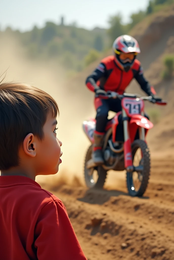 Child watching a person ride a crf motocross