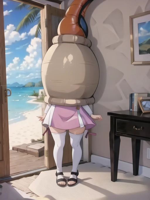 souryuuasukalangley, huge_breasts, standing, solo, Yellow_sundress_White_choker, masterpiece, best quality, detailed face, detailed eyes, highres, chubby, large belly, (big belly:1.4), round belly, shocked, open mouth, her belly swelling, (hands behind head:1.4), (solo:1.5), swollen belly, midriff, navel