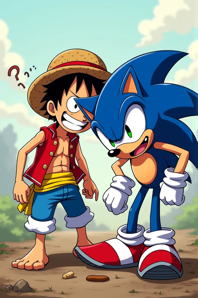Luffy shitting on Sonic and Sonic eating his shit