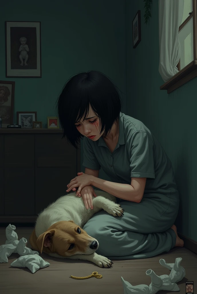 Generates an image of a person&#39;s grief when losing their pet 
