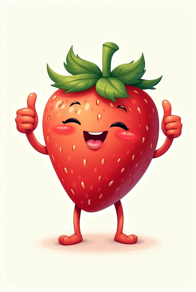 a strawberry with hands showing thumb and legs cartoon for strawberries and cream logo
 