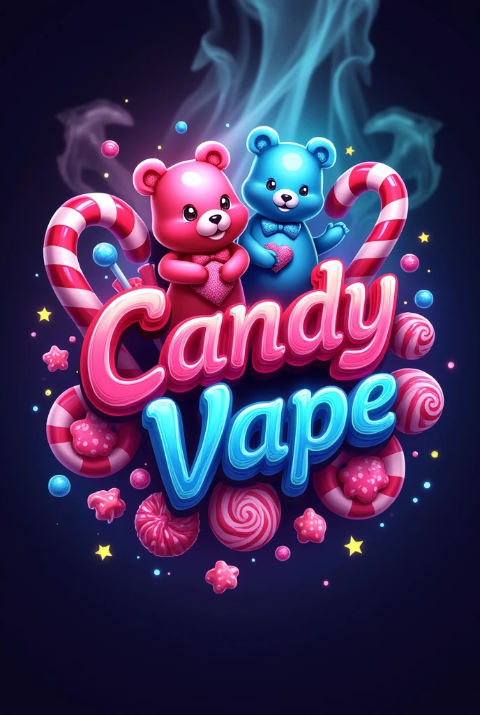 The description of the icon for "CandyVape" would be the following:
**Description:** A vibrant and eye-catching logo for "CandyVape," which features a colorful and playful design. The logo integrates elements of candy and vaping, with bright neon colors, swirling smoke, and candy figures like lollipops, gummy bears or candy canes. the text "CandyVape" It is in bold letters, with a modern and fun font that stands out, possibly incorporating candy elements within the letters. The overall atmosphere is modern, fun and energetic, Aimed at a young audience.
This design seeks to capture attention and convey a sense of fun and modernity., Ideal for a vape brand that wants to stand out.