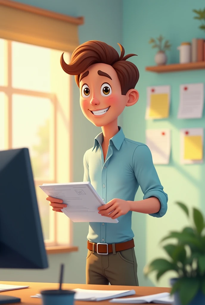Animated man is using a list to organize his work, looking happier and more focused.