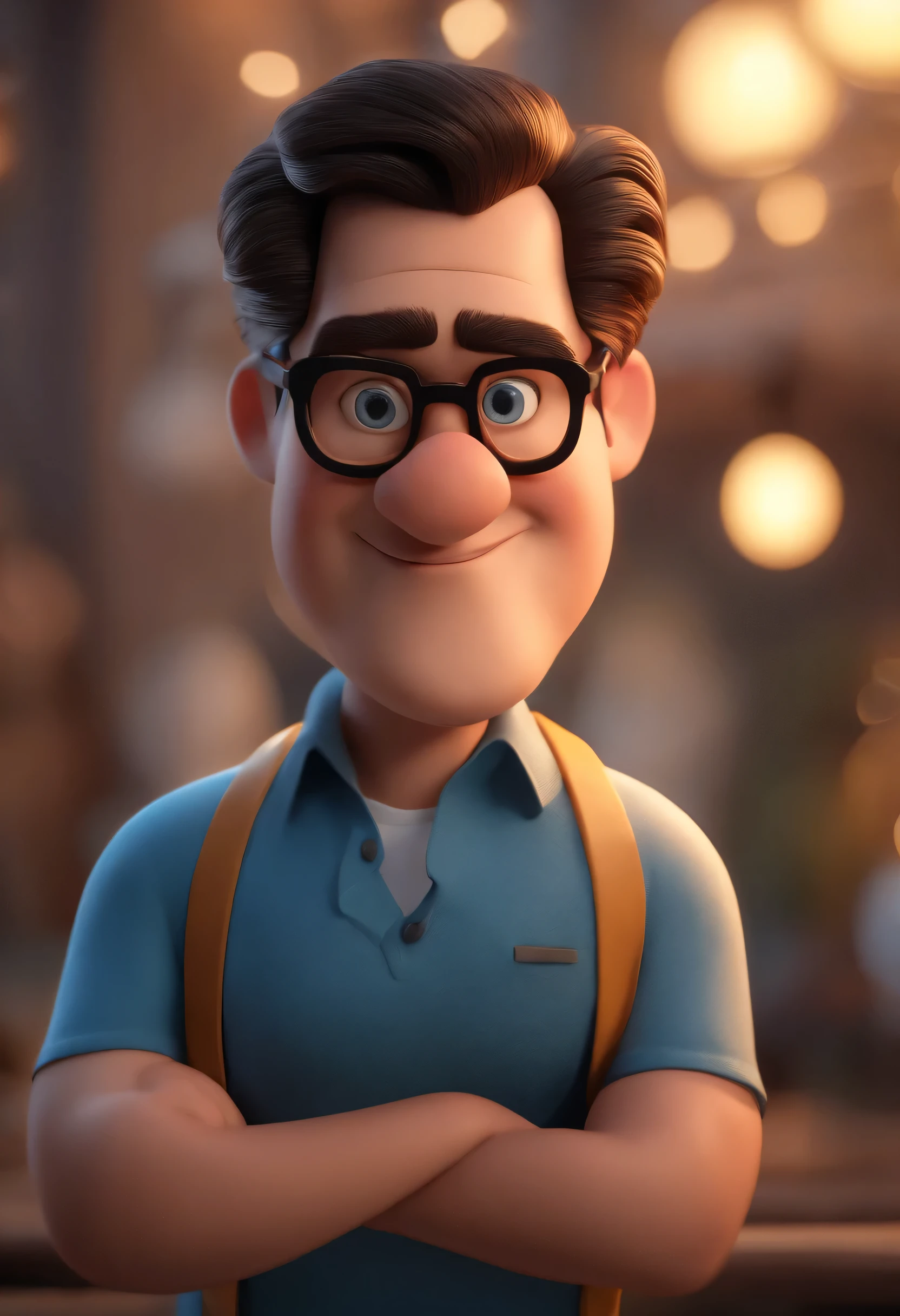 Cartoon character of a man in black glasses and blue shirt, animation character, stylized character, animation style rendering, 3d stylized, Arnold Maya rendering, Stylized 3D rendering, toon render screenshot, 3d character, 3d character, Stylized 3D rendering, 3D character rendering, cartoon character, Personagem de close up, character posing, (Pixar-style) (master part:1.2) (bokeh) (best qualityer) (skin detailed) (detailed texture) (8k) (Argilla) (cinematic lighting) (sharp focus