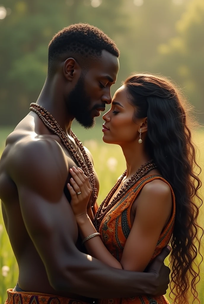 Black man, white woman with highlights in her hair wearing SAMU clothing, hugging each other
