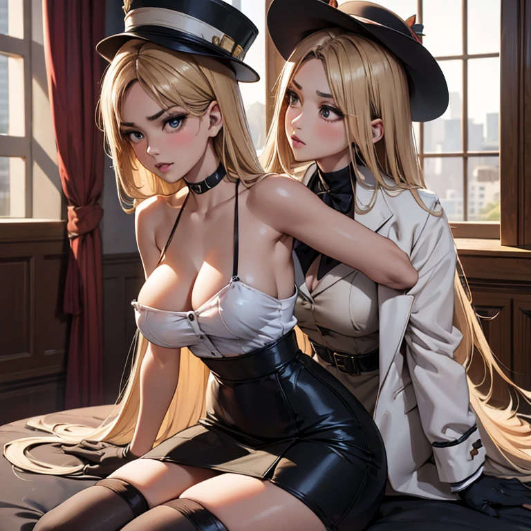 on fours, back view, sex, sensual poses, hot poses, legs spread, (masterpiece, best quality:1.4), absurdres, highres, ultra detailed, beautiful, (secretary), (perfect face, detailed face, beautiful:1.3),(natural breasts, cleavage), collarbone, fingerless gloves, gloves,spaghetti strap top, black pencil skirt, tight, over the knee skirt, hat, elegant secretary outfit, thighhighs, thick thighs, thighs, multiple belts, More detailed 8K.motor irreal:1.4,UHD,La mejor calidad:1.4, fotorrealista:1.4, textura de la piel:1.4, obra maestra:1.8,obra-prima, mejor calidad,objeto Objeto], (detailed face features:1.3),(manos detailed)