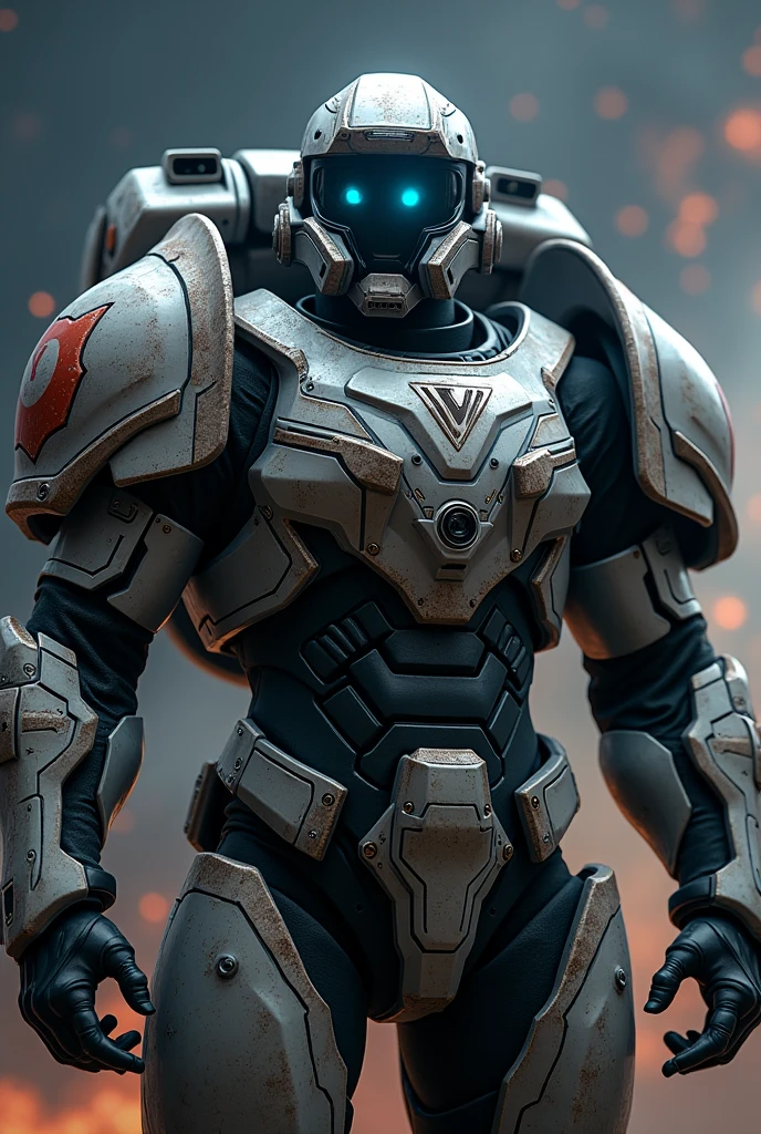 A space marine with the letter V painted on his armor