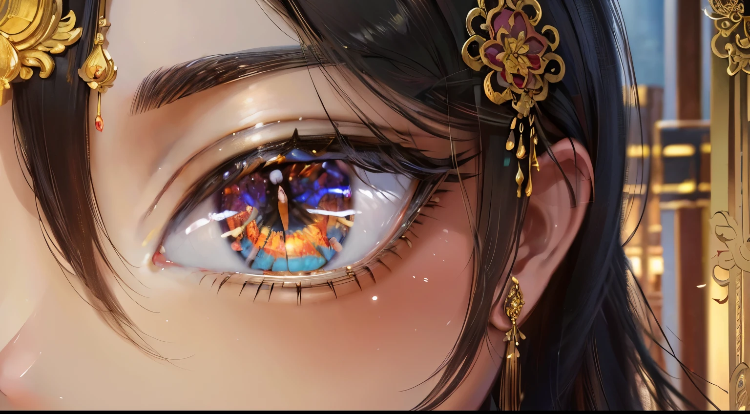 a beautiful young woman with long black hair, mischievous smile, ornate and opulent temple in the background, (best quality,4k,8k,highres,masterpiece:1.2),ultra-detailed,(realistic,photorealistic,photo-realistic:1.37),1girl,extremely detailed face and eyes,beautiful detailed lips,longeyelashes,intricate temple architecture,ornate decorations,dramatic lighting,vivid colors,cinematic composition