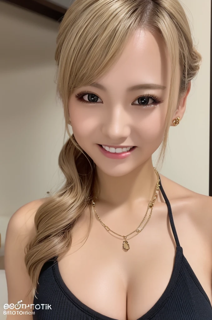 a beautiful blonde japanese gal with big breasts, 比基尼, smile、a well-trained body, oily body,Shiny skin, trained abdominal muscles, earrings, navel piercing, necklace, bracelet, Full body photography、(best quality, 4K, 8k, highres, masterpiece:1.2), ultra-detailed, (realistic, photorealistic, photo-realistic:1.37), hyper detailed, extremely detailed, intricate details, sharp focus, physically-based rendering, professional, vivid colors, studio lighting