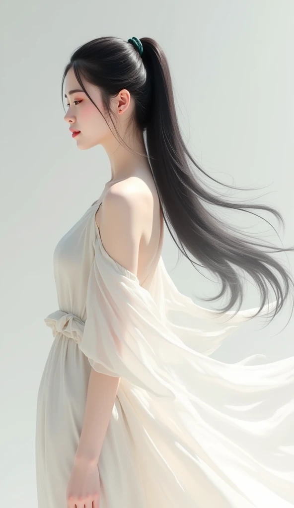 Very beautiful Japanese women, clear, Black Hair, ponytail, White Summer Dress, whole body