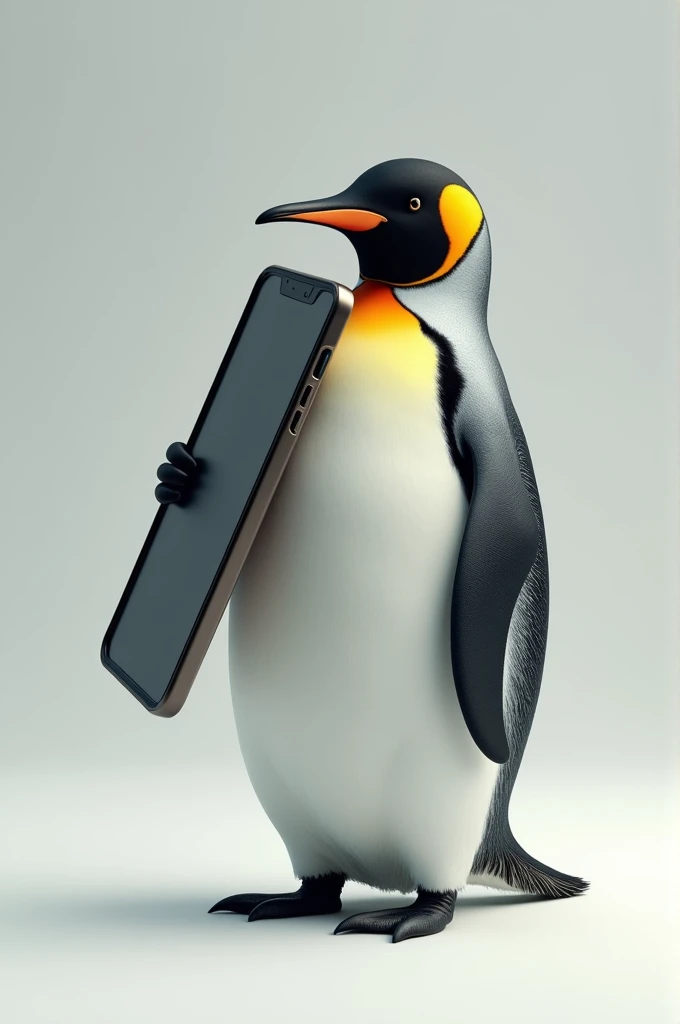 Penguin with giant cell phone on his ear