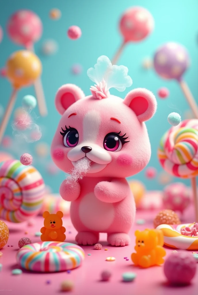 Here is the description for the Instagram profile picture of "CandyVapes" with a childish touch:

**Description:** A profile picture for Instagram of "CandyVapes" with a playful and childish style. The design is colorful and whimsical, featuring an adorable animated character, surrounded by candy items like lollipops, gummy bears and candy canes. The character could be vaping with soft spiraling clouds of smoke. The background is bright, with pastel colors like pink, blue and yellow, which gives the image a cheerful feel, fun and energetic. The overall look is welcoming and cheerful., ideal for attracting a young and vibrant audience.

This design seeks to convey a playful and attractive atmosphere., Perfect for branding an Instagram account aimed at a young and dynamic audience.