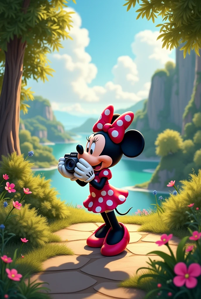 An image that will be for an evidence folder. From minnie mouse. In a beautiful place