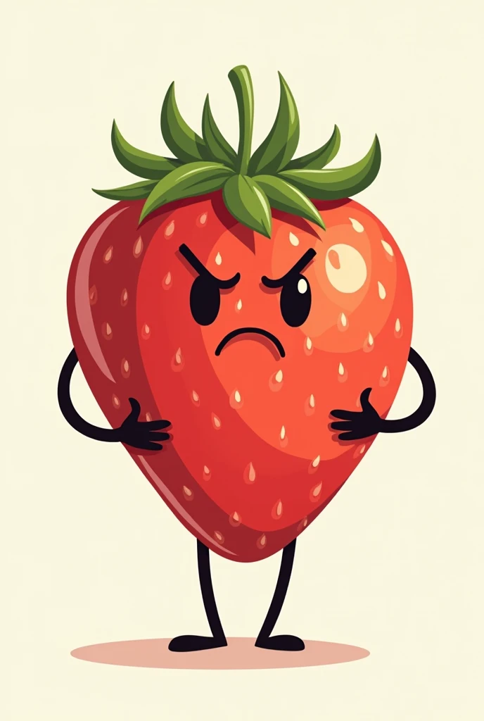 a strawberry with hands showing thumb and legs cartoon for strawberries and cream logo make the strawberry not happy
