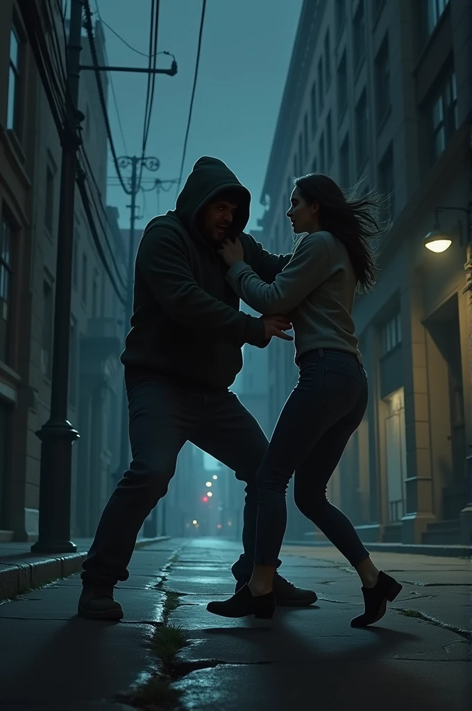 A man mugging a woman
