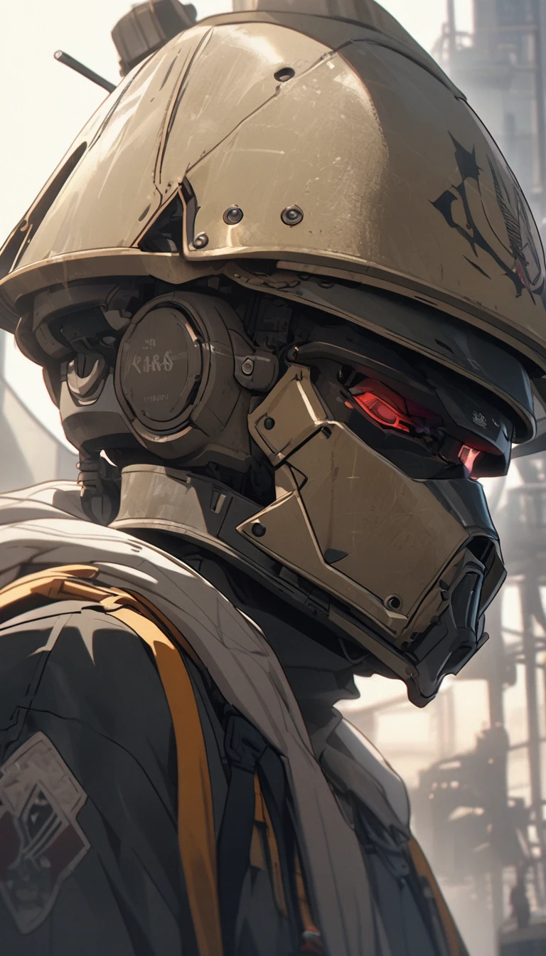 A close-up of the general's face pointing at the comments section。Pointing with a troubled expression。The background is simple、The general's facial expression and pointing are emphasized.