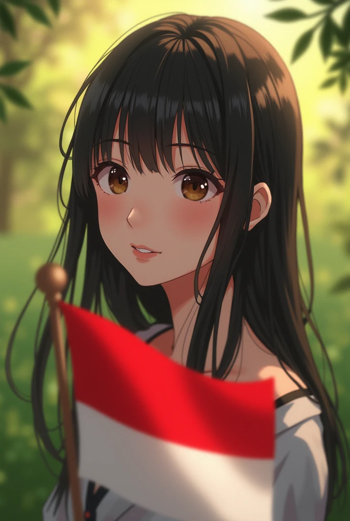 make me mitsuha is looking at the red and white flag of indonesia