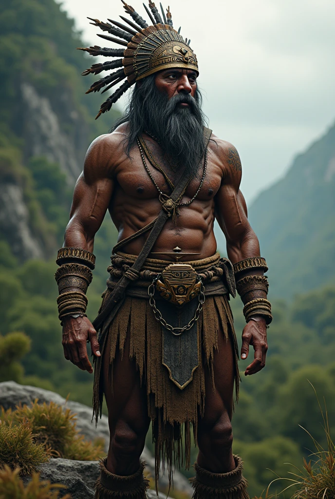 A rugged chieftain wearing a tribal mask