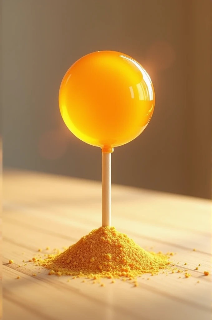 Honey lollipop with soy powder on a table