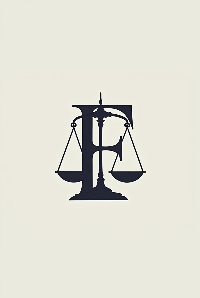 Combine and overlap and merge the capital letter F with the scales of justice. Create a formal logo. Modern look. solid color background. 