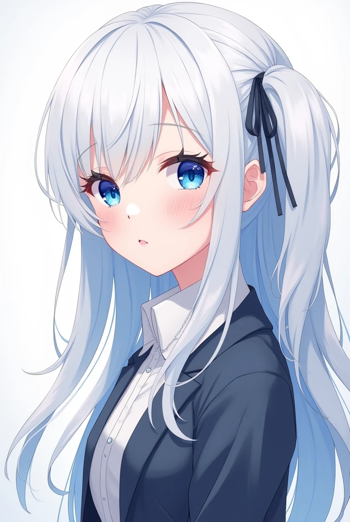 アニメ, Youngh, , blue colored eyes, White hair, stylish