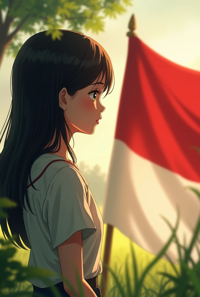 make me mitsuha is looking at the red and white flag of indonesia