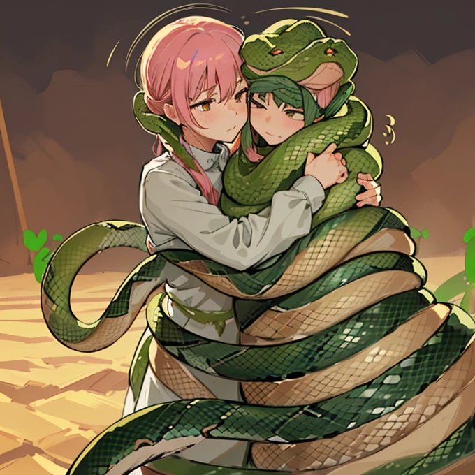 A girl in snake-penetrating camouflage clothes who serves a costumed snake has a winning run.、joy、Amazing dynamism、Amazing Angle、Overwhelming supergravity sandstorm、((((Many friendly snakes stacked close together whispering and hugging each other))))、((surround each other'snake))