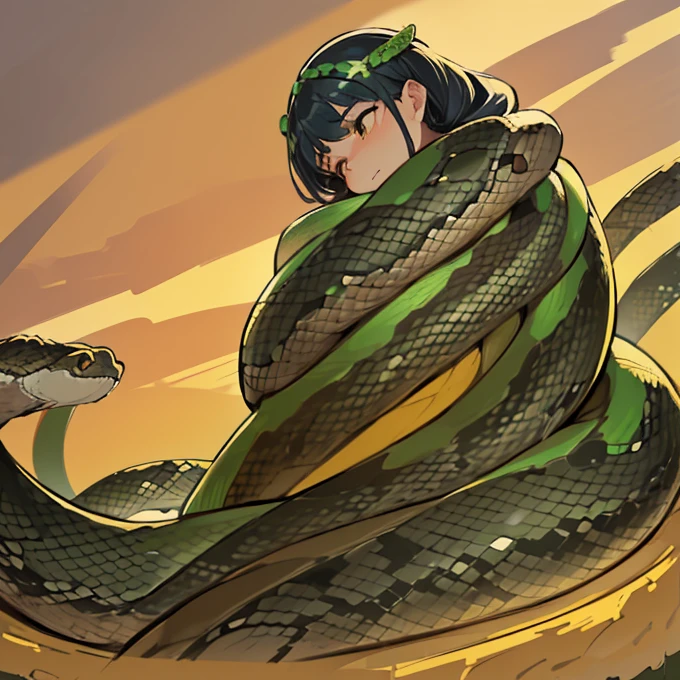 A girl in snake-penetrating camouflage clothes who serves a costumed snake has a winning run.、joy、Amazing dynamism、Amazing Angle、Overwhelming supergravity sandstorm、((((Many friendly snakes stacked close together whispering and hugging each other))))、((surround each other'snake))
