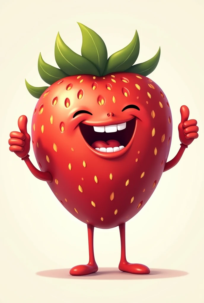 a strawberry with hands showing thumb and legs cartoon for strawberries and cream logo make the strawberry with an unrealistic but happy mouth