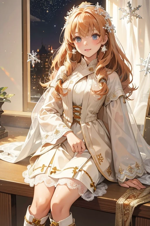Rainey is a light tan doll with carmel colored hair.
Her top depicts detailed embroidery and her skirt shows leaves and snowflakes.
She wears a white fuzzy shawl and has carmel colored boots SPARKLE; GLITTER