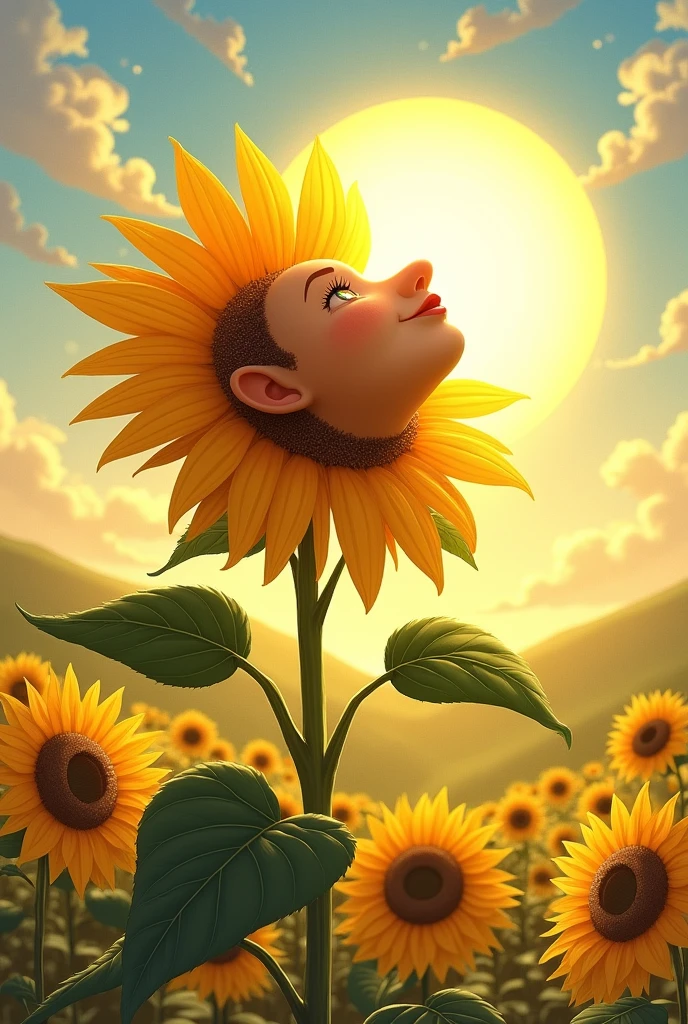 "As I am a sunflower, you are my sun" a drawing based on this sentence.