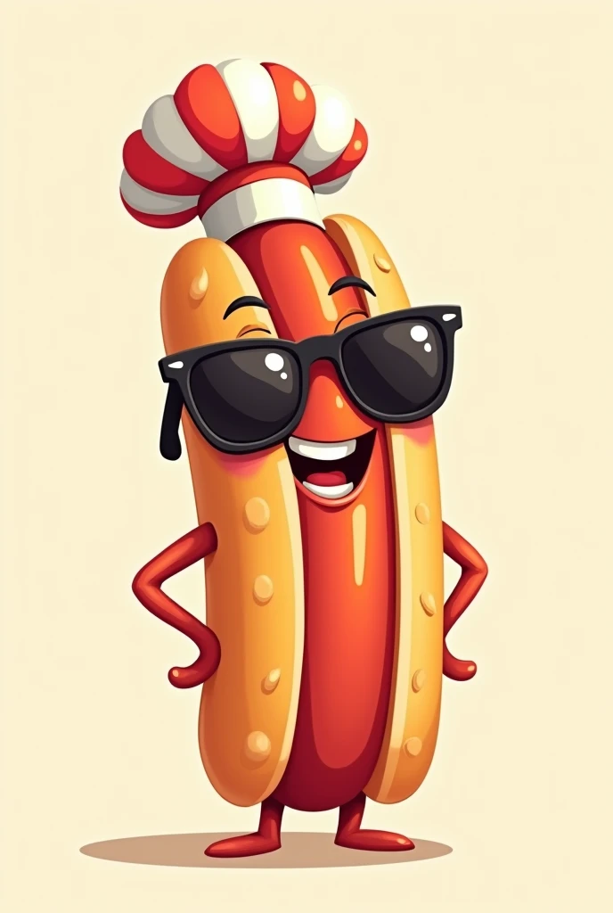 Fast Food logos: use a hotdog character in cartoon with sunglasses, and chef hat